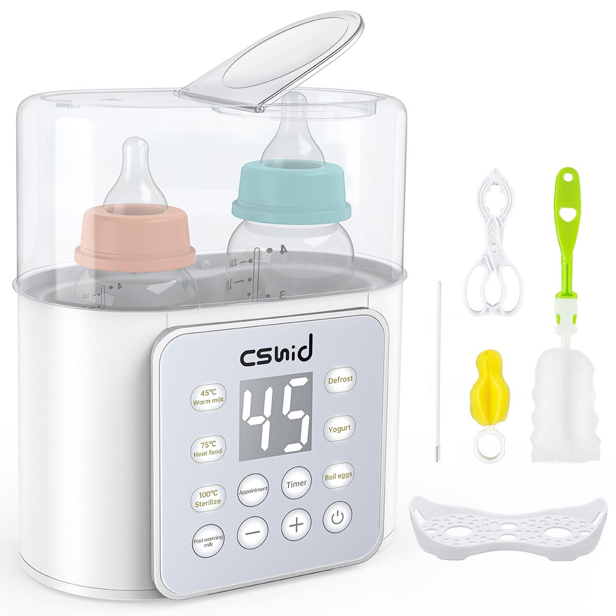 Baby Bottle Warmer, Double Bottles 9-in-1 Fast Milk Warmer with Appointment &Timer