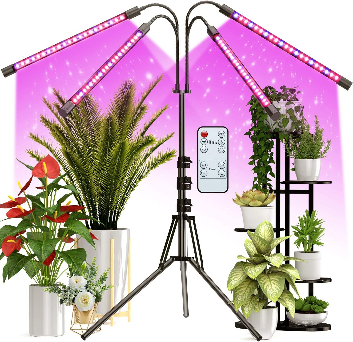 4-Head LED Grow Light for Indoor Plants, Plant Light w/ Adjustable Stand (15