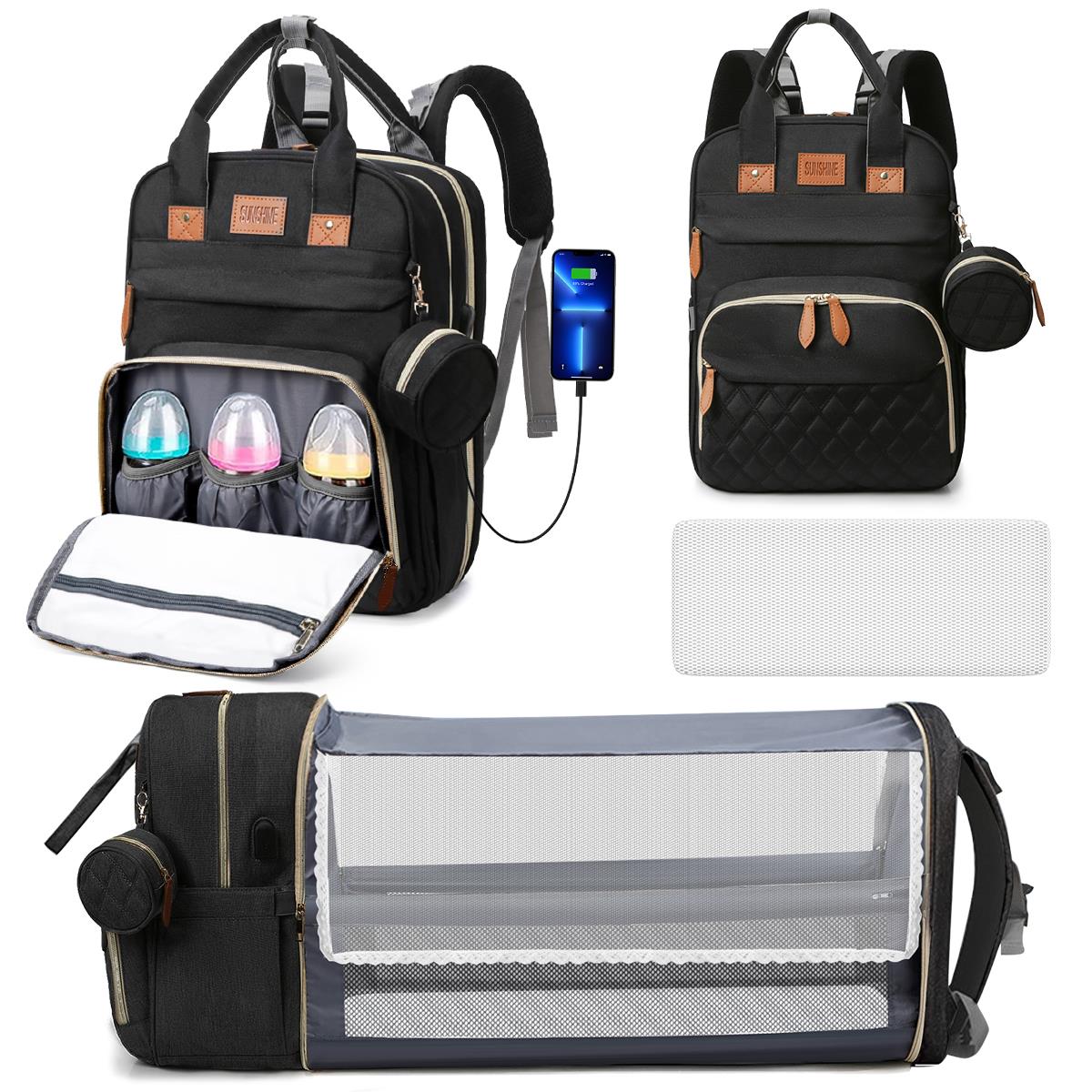 Diaper Bag Backpack, Portable Baby Bag with Changing Station, Large Capacity Baby Diaper Bags