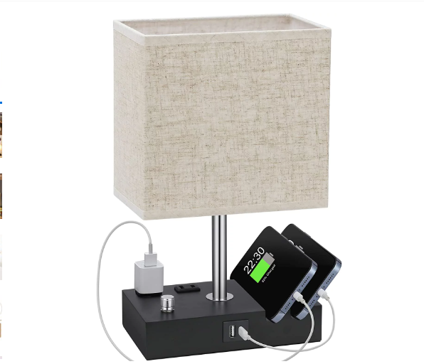 Bedside Table Lamp for Bedroom with Dual Fast USB Charging Ports, Fully Dimmable Nightstand Lamps