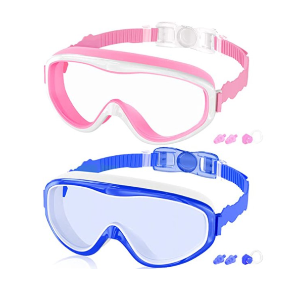 Swim Goggles 2 Pack Anti-Fog Anti-UV Wide View Swimming Goggles for Kids 3-15