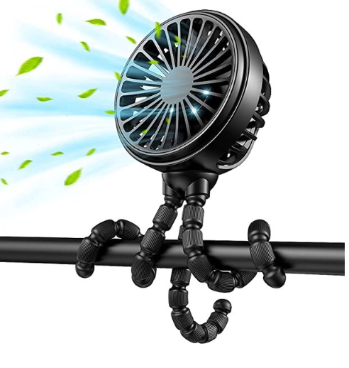 Portable Fan Battery Operated, Small Stroller Fan with Flexible Tripod Clip-on for Baby