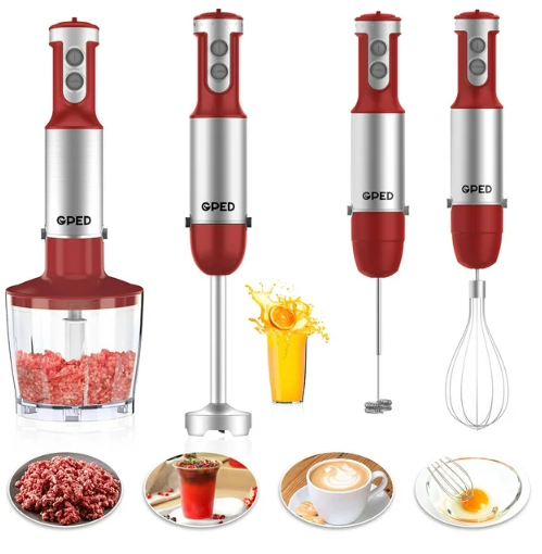 5-in-1 Immersion Hand Blender, Red Hand Blender