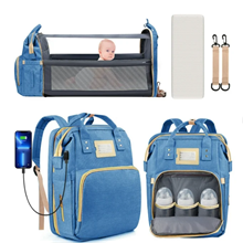 Diaper Bag Backpack, Multifunctional Baby Changing Bag with Foldable Crib