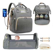 Diaper Bag Backpack, Multifunctional Baby Changing Bag with Foldable Crib