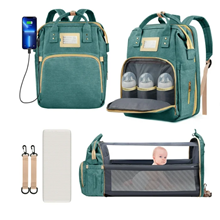 Diaper Bag Backpack, Multifunctional Baby Changing Bag with Foldable Crib