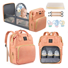 Diaper Bag Backpack, Multifunctional Baby Diaper Bags with Foldable Crib