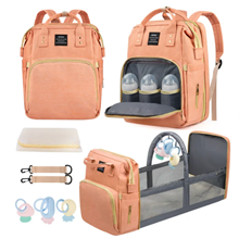 Diaper Bag Backpack, Multifunctional Baby Changing Bag with Foldable Crib