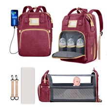 Diaper Bag Backpack, Multifunctional Baby Changing Bag with Foldable Crib