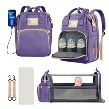 Diaper Bag Backpack, Multifunctional Baby Changing Bag with Foldable Crib