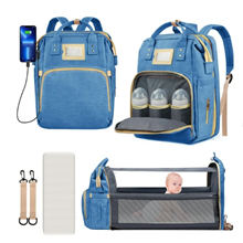 Diaper Bag Backpack, Multifunctional Baby Changing Bag with Foldable Crib