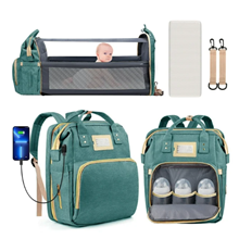 Diaper Bag Backpack, Multifunctional Baby Changing Bag with Foldable Crib