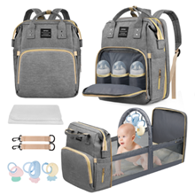 Diaper Bag Backpack, Multifunctional Baby Changing Bag with Foldable Crib