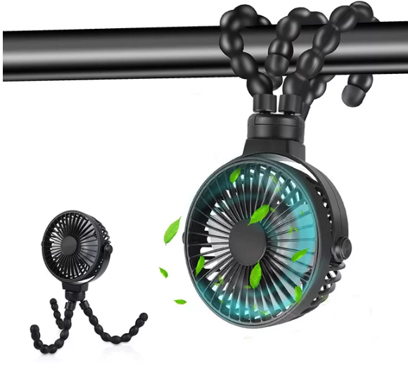 Portable Stroller Fan, Battery Operated Small Clip on Fan, with Flexible Tripod