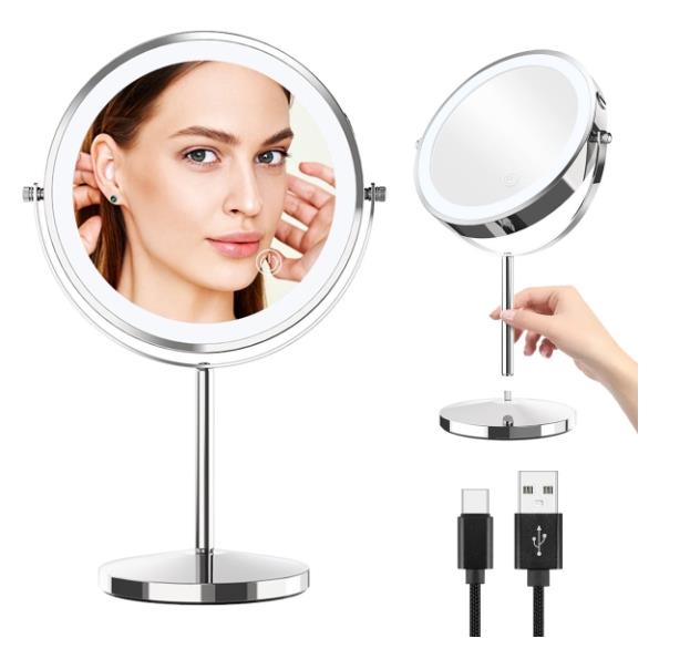 Rechargeable Lighted Makeup Mirror, 1X/3X Magnifying Mirror with Light