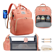 Diaper Bag Backpack, Multifunctional Baby Changing Bag with Foldable Crib