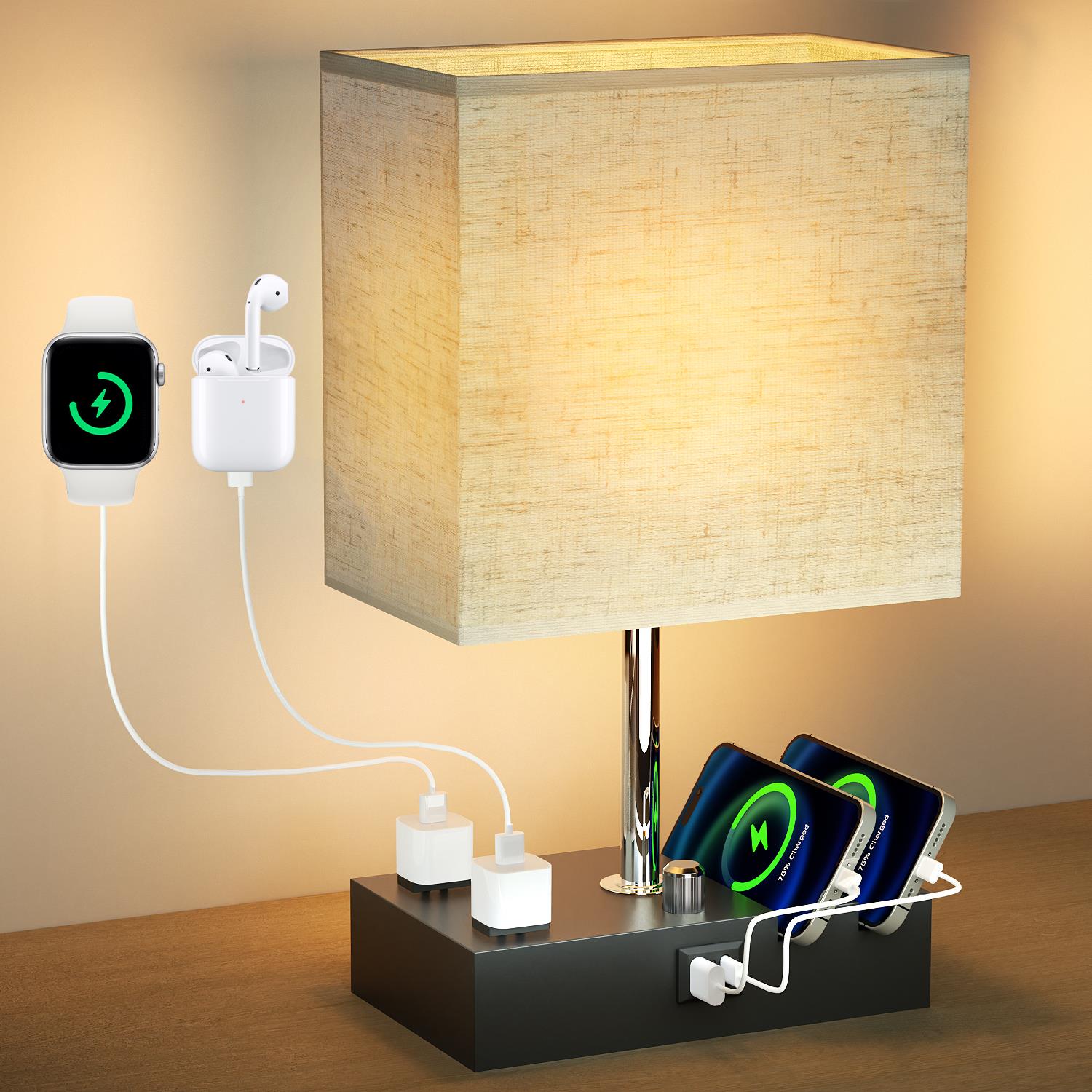 Table Lamp for Bedroom with Dual Fast USB Charging Ports