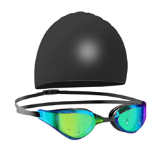 Swimming Goggles Cap Adult Set, High Stretch Silicone Swim Cap