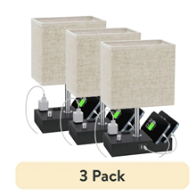 (3 pack) Bedside Table Lamp for Bedroom with Dual Fast USB Charging Ports