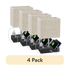 (4 pack) Bedside Table Lamp for Bedroom with Dual Fast USB Charging Ports