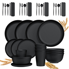 48 Pcs Wheat Straw Dinnerware Sets For 4, Black