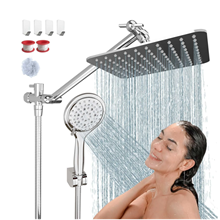 GPED Dual Shower Head Combo, 10” High Pressure Rainfall with 11” Extension Arm
