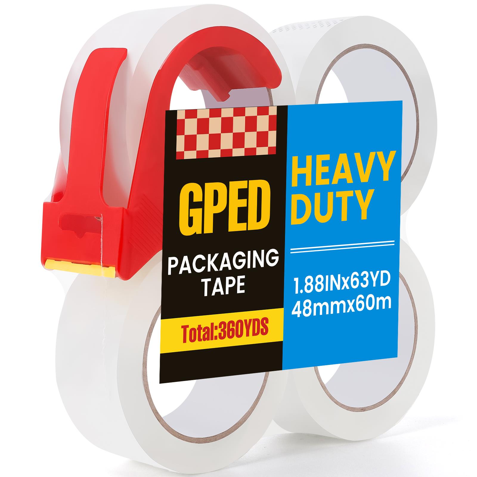 Heavy Duty Packaging Tape, 4 Rolls Clear Packing Tape with Dispenser for Shipping