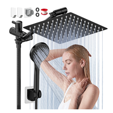 GPED Dual Shower Head Combo, 12” High Pressure Rainfall with 11” Extension Arm