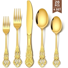 20 Pieces Silverware Set, Retro Royal Flatware Set for 4, Gold