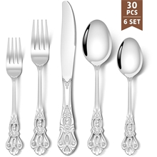 30 Pieces Silverware Set, Retro Royal Flatware Set for 6, Silver