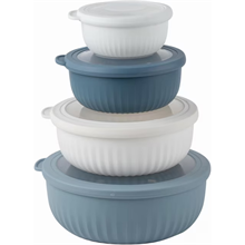 8 Piece Mixing Bowl with Lids Set-Wide Bowls, Blue/White