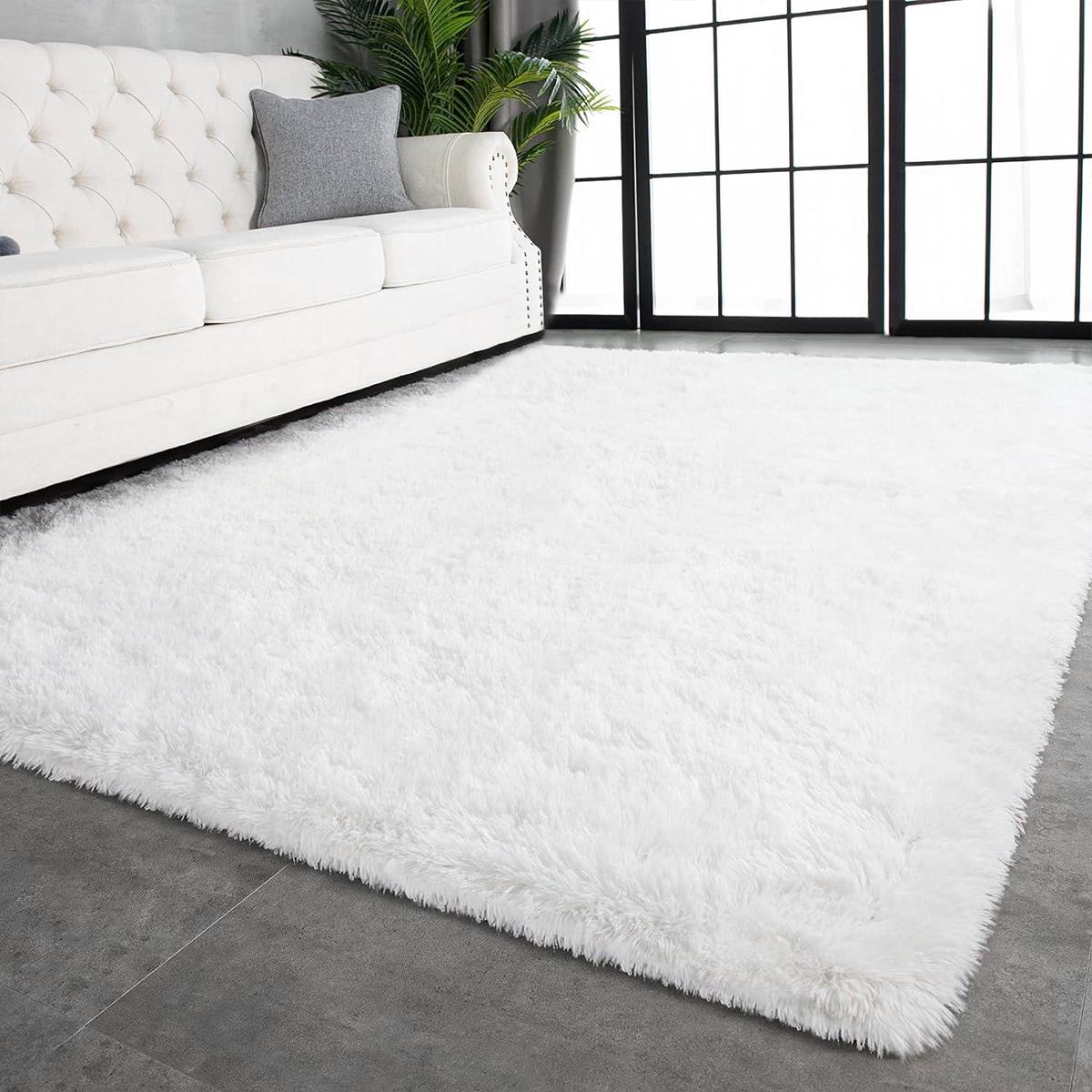 Fluffy Area Rug,8x10 ft Soft Shaggy Rugs Fluffy Carpets(White)