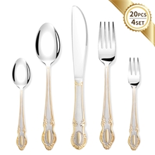 20 Piece Silverware Set, Stainless Steel Flatware Set for 4, Gold