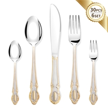 30 Piece Silverware Set, Stainless Steel Flatware Set for 4, Gold