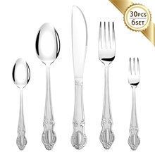 30 Piece Silverware Set, Stainless Steel Flatware Set for 4, Silver
