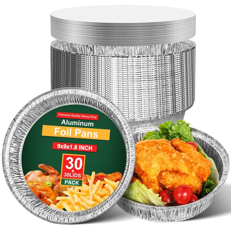 9” Round Aluminum Foil Pans with Clear Lids | Heavy Duty Disposable Foil Pans