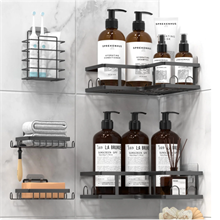 5 Pack Corner Shower Caddy, L-Shape Adhesive Shower Organizer with Soap Holder &Toothpaste Holder