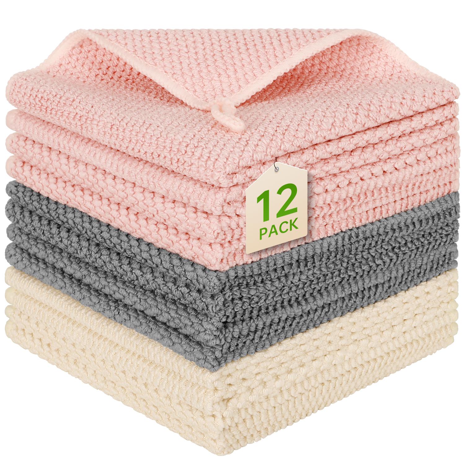 Dish Towels Kitchen Dishcloths Set of 12, Gray and White Tea Towels