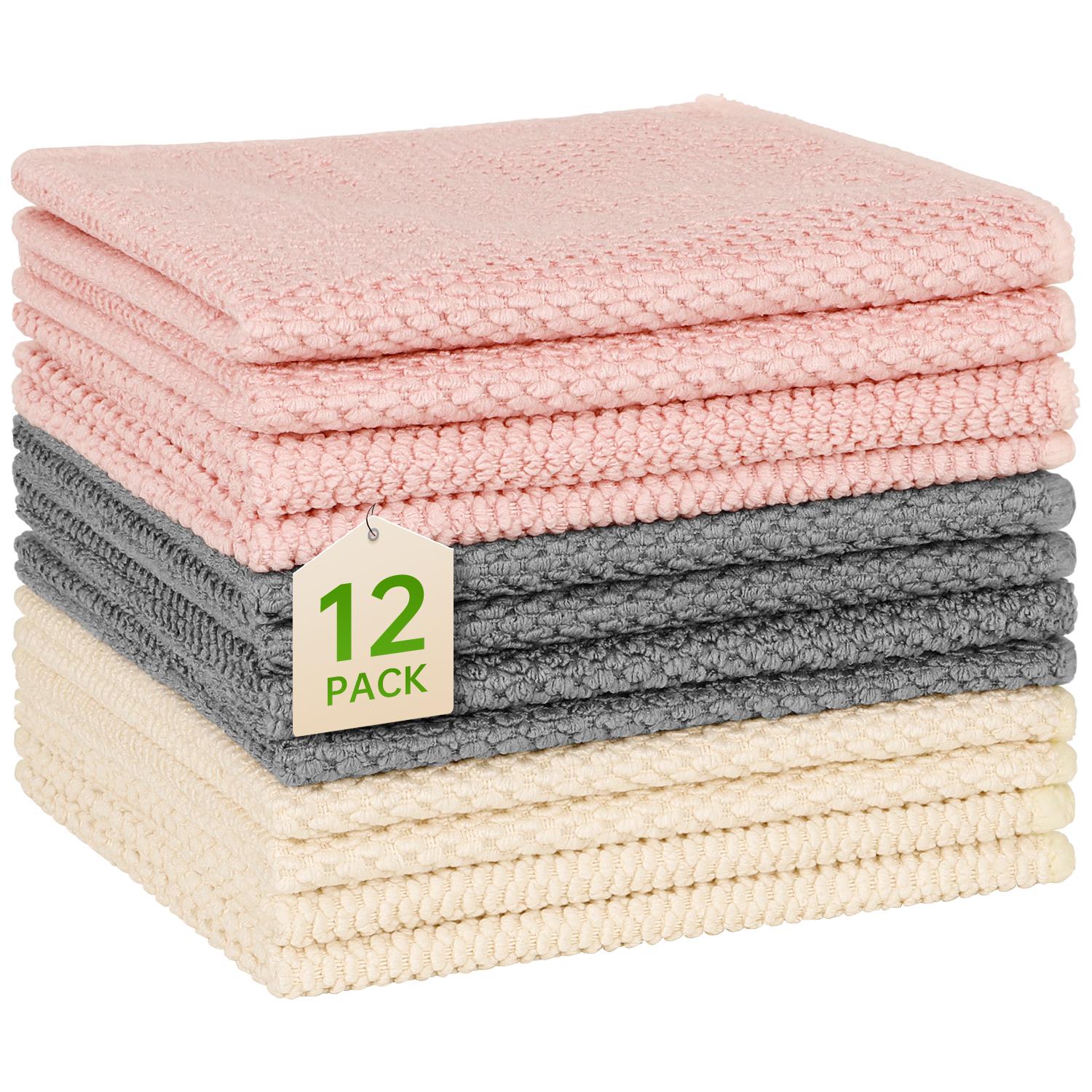 Kitchen Dish Towels, 12 x 12 Inch Bulk Cotton Kitchen Towels, 12 Pack Dish Cloths for Dish