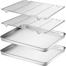 Baking Sheet with Rack Set (2 Pans + 2 Racks), 10.5” x8” x1” Stainless Steel Baking Pan Tray