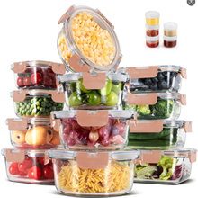 34-Piece Glass Food Storage Container Set, Pink