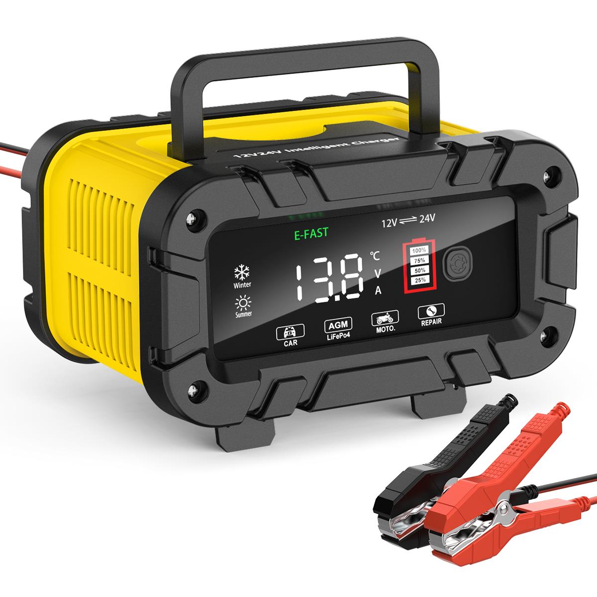 12V 24V Battery Charger, 20-Amp Portable Car Battery Charger