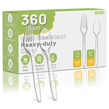 360 Count Clear Plastic Forks and Spoons, Heavy Duty Disposable Cutlery Set, 180 Forks, 180 Spoons