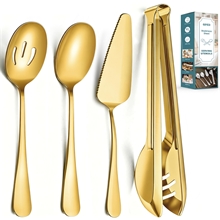 10 Pieces Stainless Steel Serving Utensils, Gold