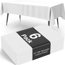 6-Pack Premium Disposable Tablecloth 54x108 inch, Waterproof Table Cover, White
