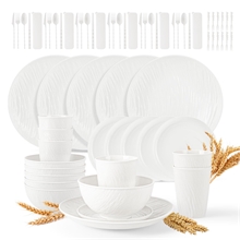 GPED 72 Pcs Imitation Rock Texture Wheat Straw Dinnerware Sets For 6, White