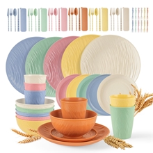 GPED 72 Pcs Imitation Rock Texture Wheat Straw Dinnerware Sets For 6, Macaron Pastels