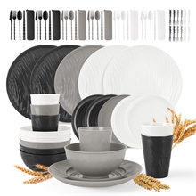 GPED 72 Pcs Imitation Rock Texture Wheat Straw Dinnerware Sets For 6, Nordic Minimal