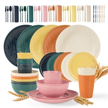 GPED 72 Pcs Imitation Rock Texture Wheat Straw Dinnerware Sets For 6, Mediterranean Palette