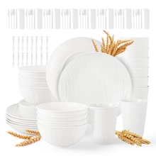 GPED 96 Pcs Imitation Rock Texture Wheat Straw Dinnerware Sets For 8, White